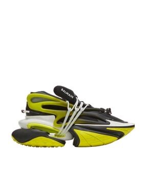 Balmain Black & Neon Yellow Futuristic Sculpted Runner Sneakers